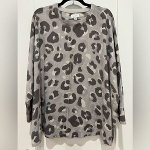 Mud Pie Gray Leopard Knit Sweater Tunic OS